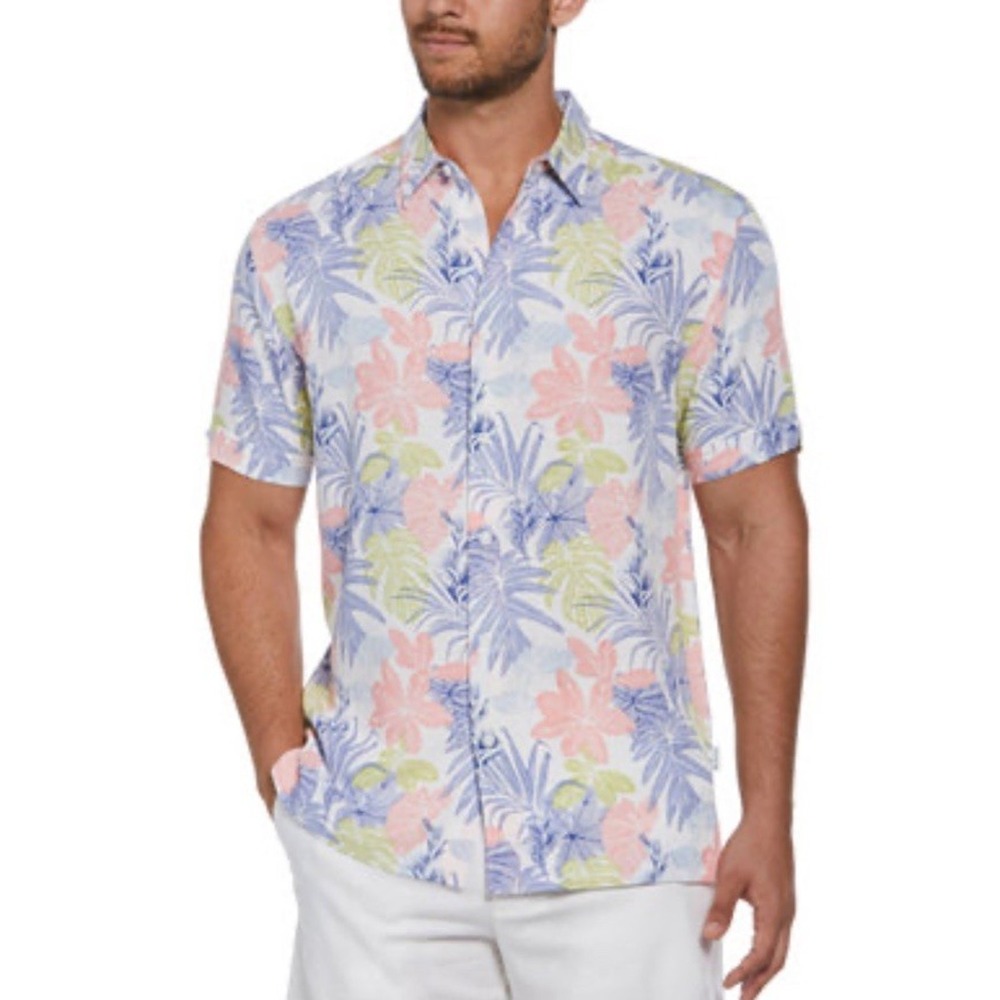 Cubavera Men's Regular-Fit Short Sleeve Vacation Tropical Print Shirt Size Large
